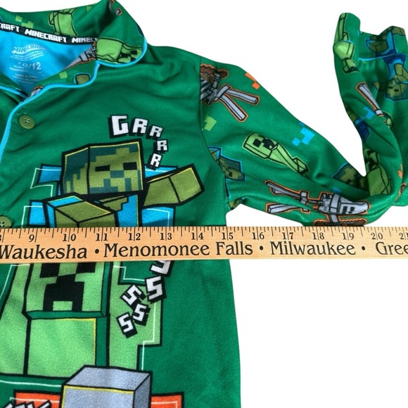 minecraft PJ Pajama set Size 10/12  youth boys 2 piece green Fleece Polyester - Picture 4 of 11